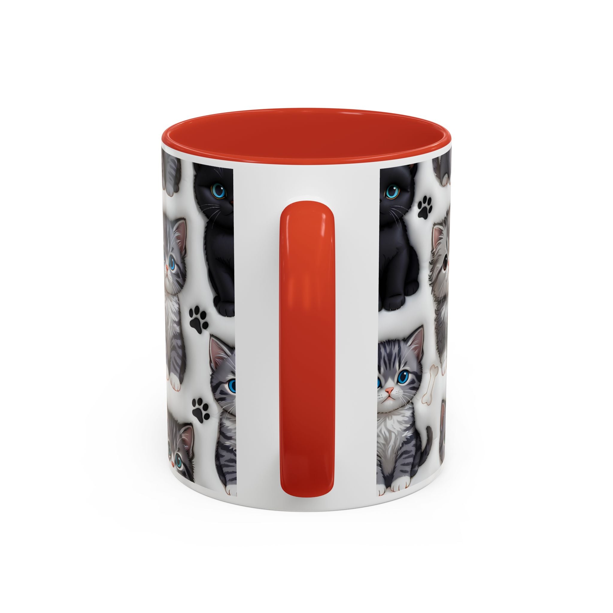 Cute Kitten Pattern Accent Coffee Mug | Cat Paw Print Design