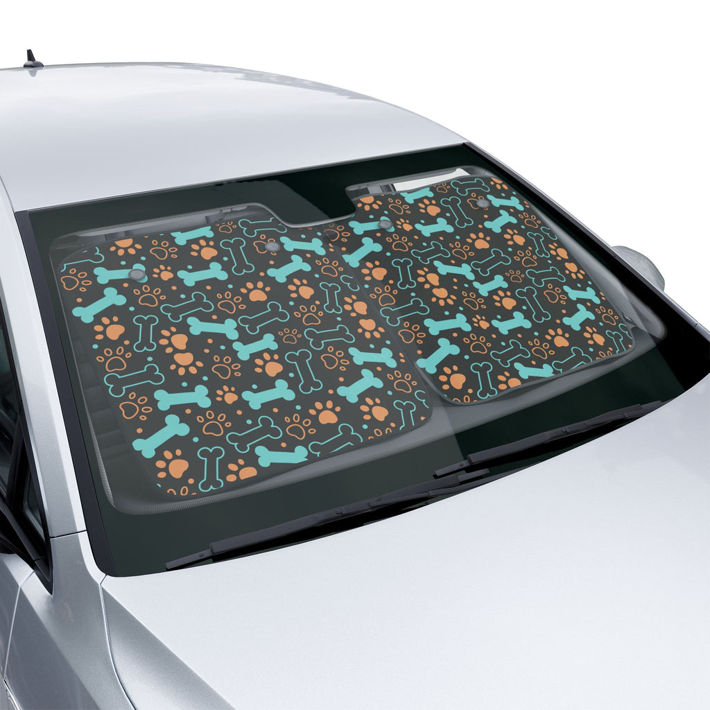Dog Bone and Paw Print Car Sun Shade | Pet Pattern Windshield Cover