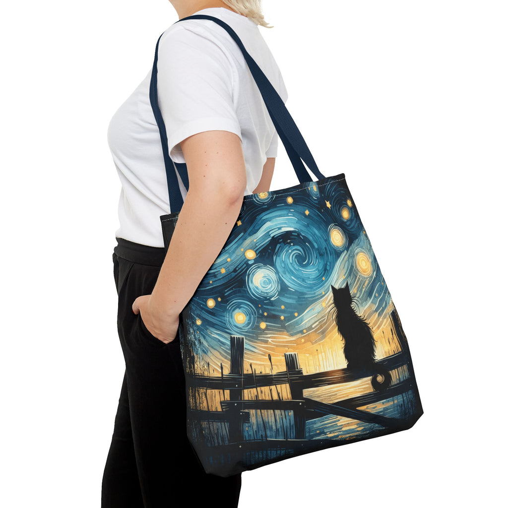 Starry Night Cat Tote | Van Gogh Inspired Swirling Sky Bag