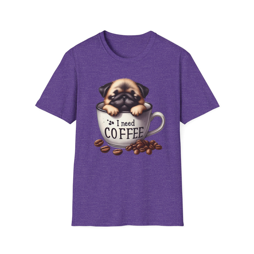 Puppy in Coffee Cup I Need Coffee T-Shirt | Cute Pug Coffee Tee