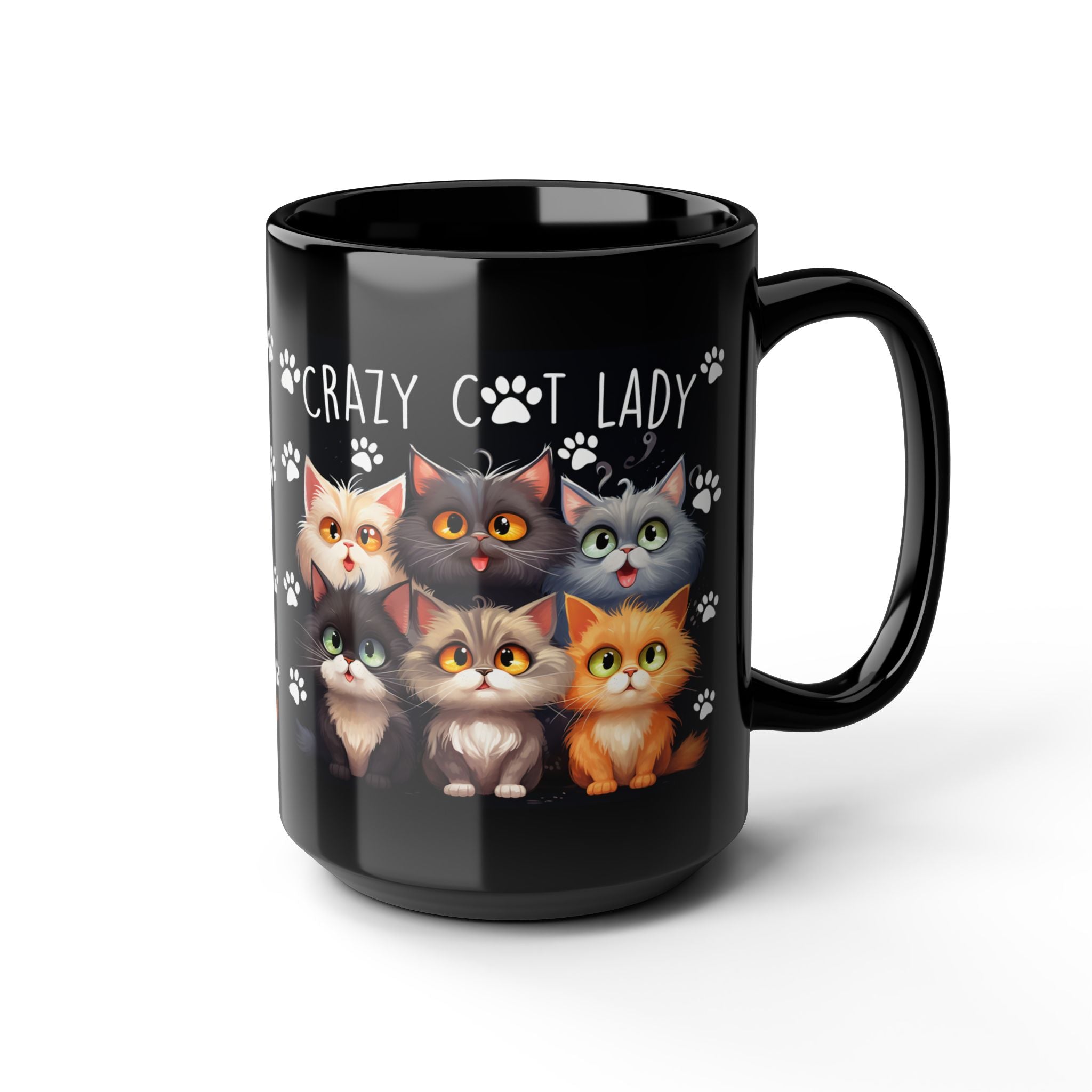 Crazy Cat Lady Mug | Black Cat Paw Print Coffee Cup