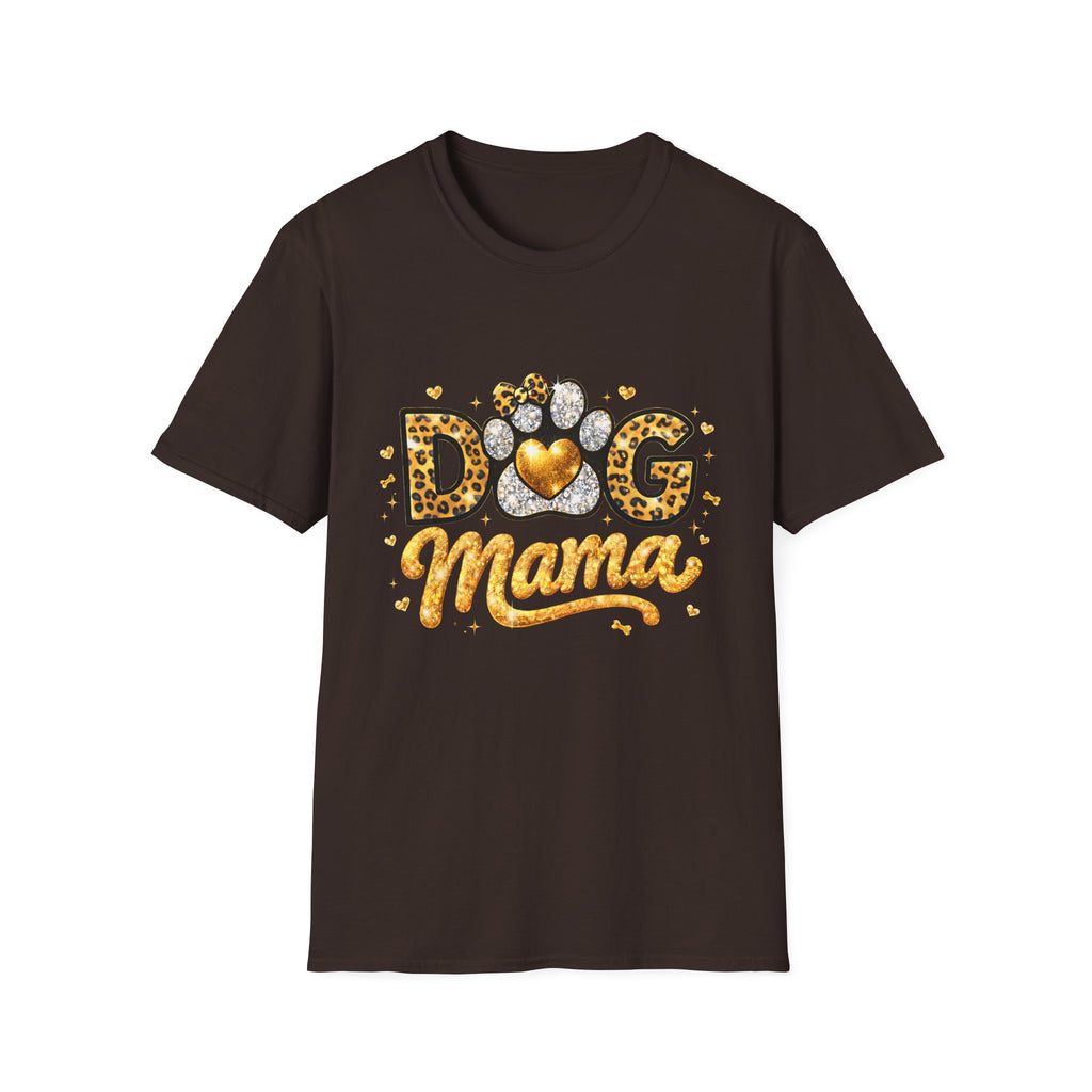 Dog Mama T-Shirt | Leopard Heart Paw Print, Gold Glitter Script