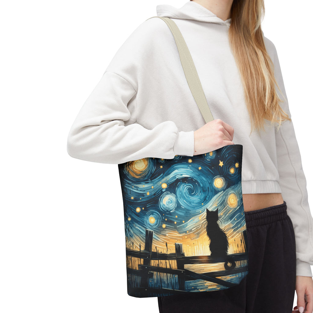 Starry Night Cat Tote | Van Gogh Inspired Swirling Sky Bag