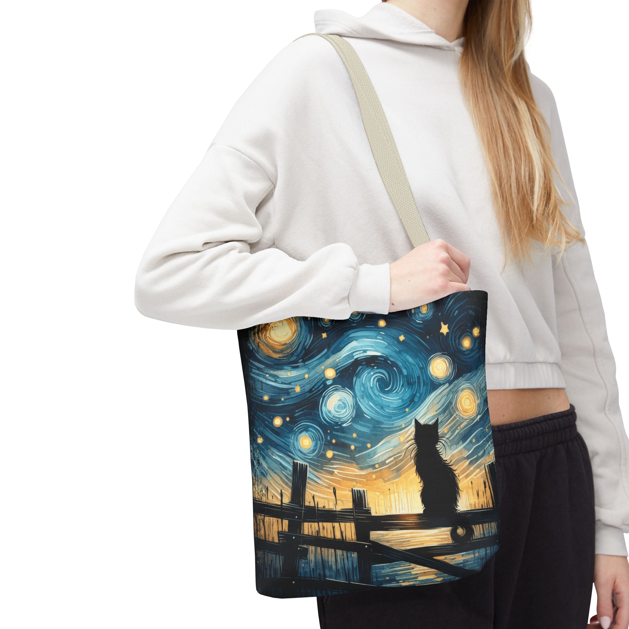 Starry Night Cat Tote | Van Gogh Inspired Swirling Sky Bag