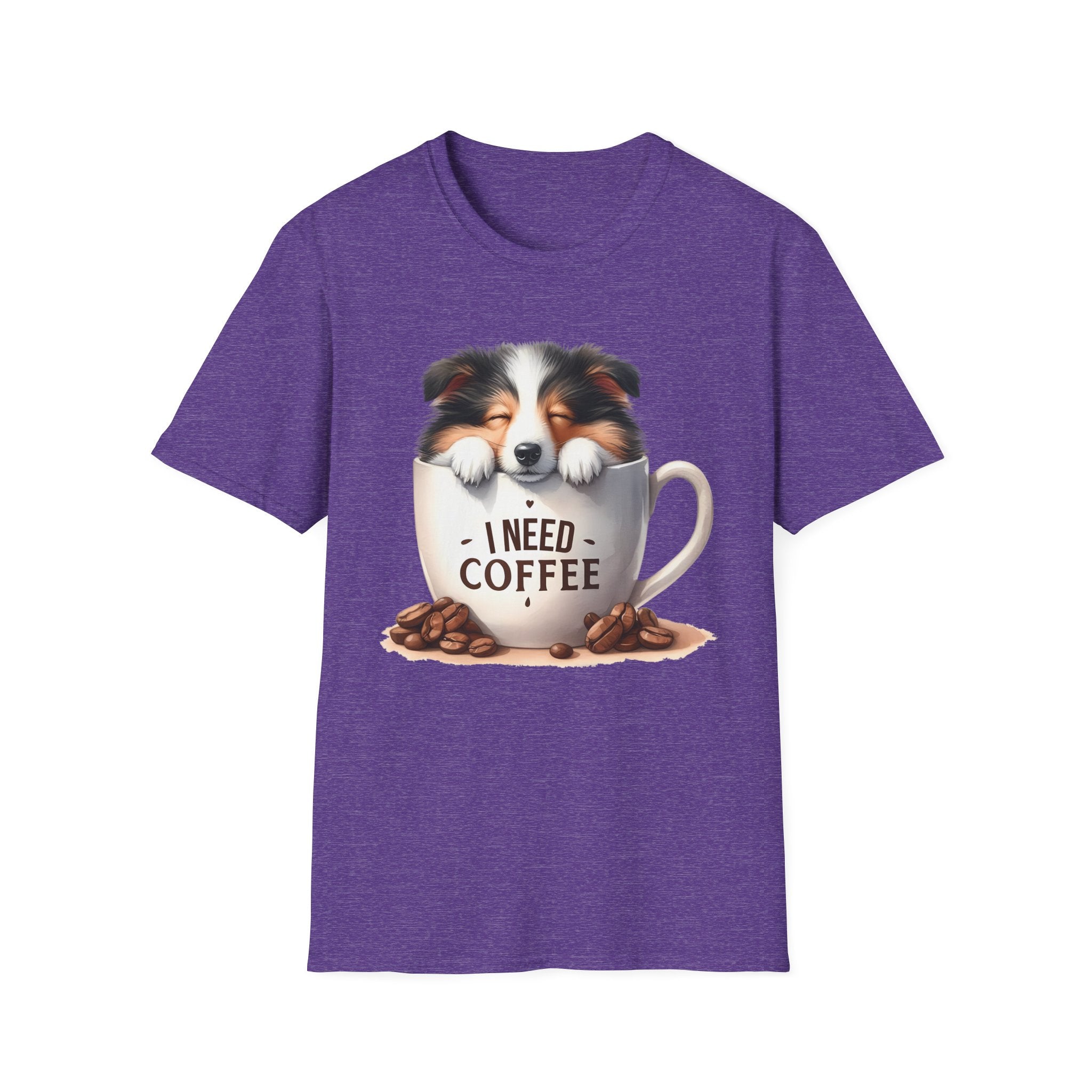 I Need Coffee Dog T-Shirt | Coffee Cup, Shetland Sheepdog Illustration