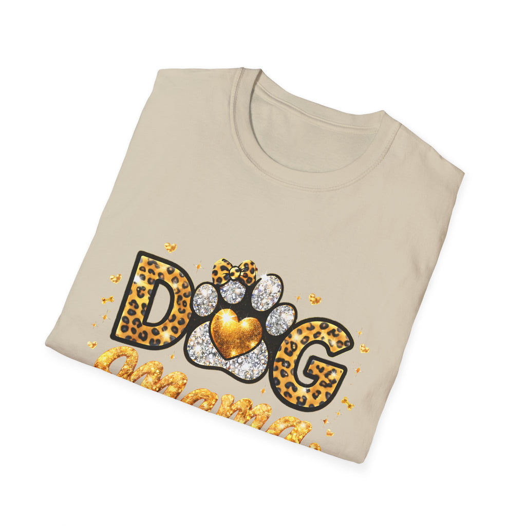 Dog Mama T-Shirt | Leopard Heart Paw Print, Gold Glitter Script
