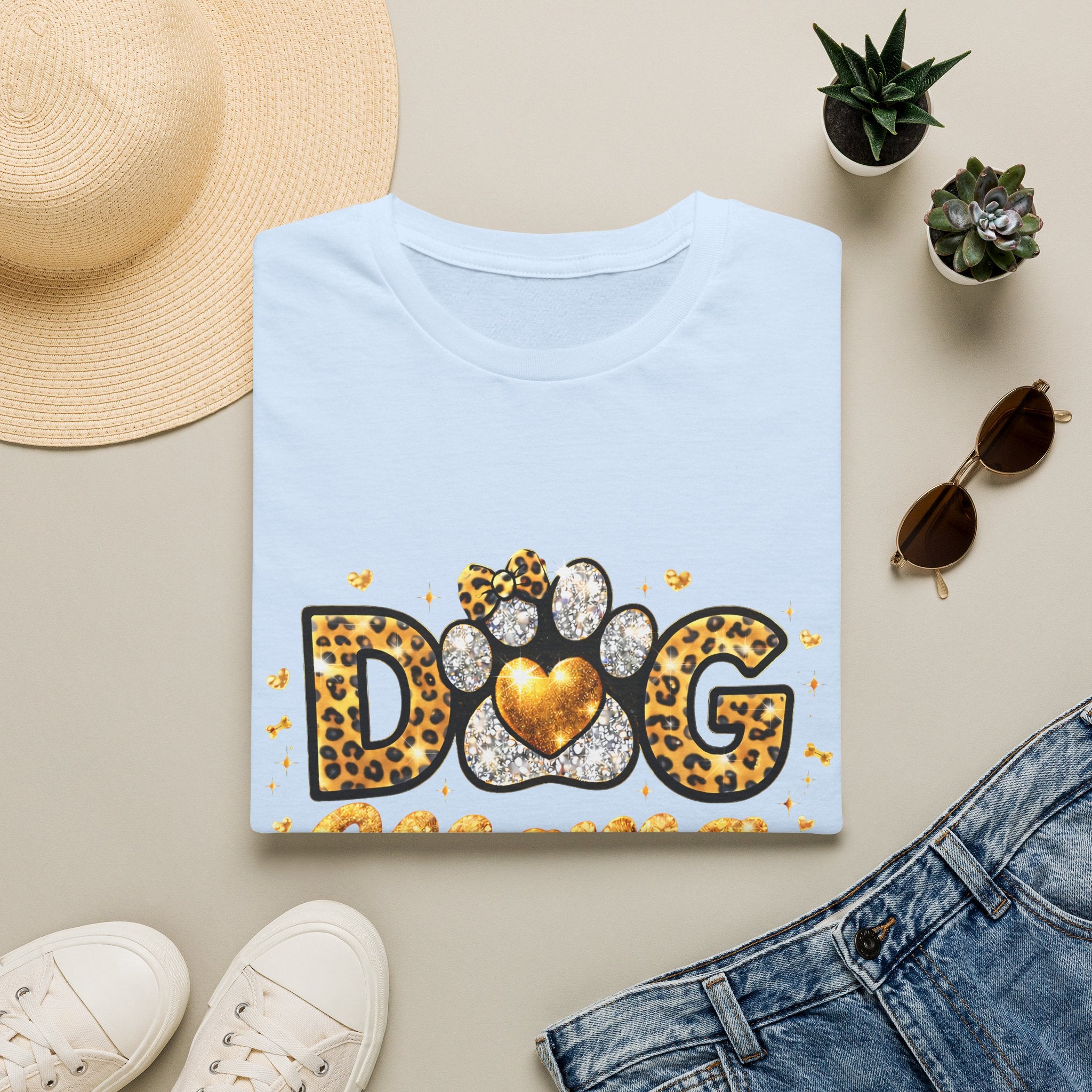 Dog Mama T-Shirt | Leopard Heart Paw Print, Gold Glitter Script