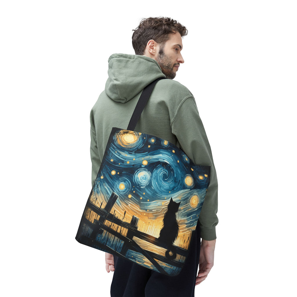 Starry Night Cat Tote | Van Gogh Inspired Swirling Sky Bag