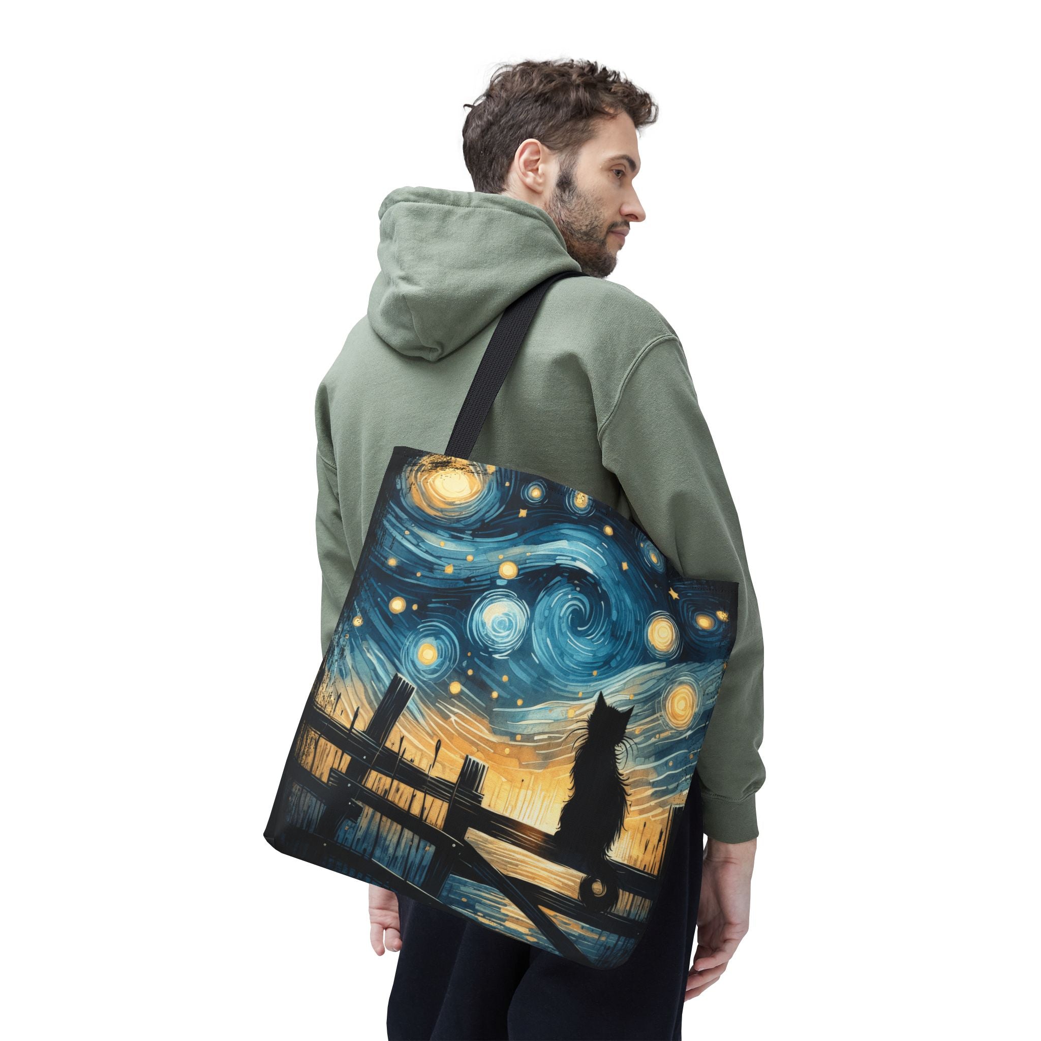 Starry Night Cat Tote | Van Gogh Inspired Swirling Sky Bag