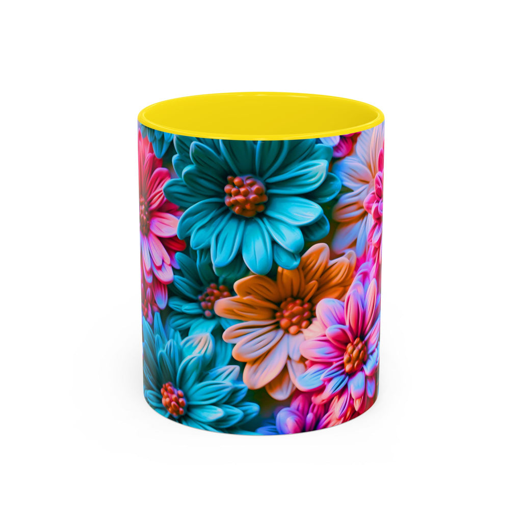 Vibrant Dahlia Floral Accent Mug | 11oz 15oz Ceramic Coffee Mug