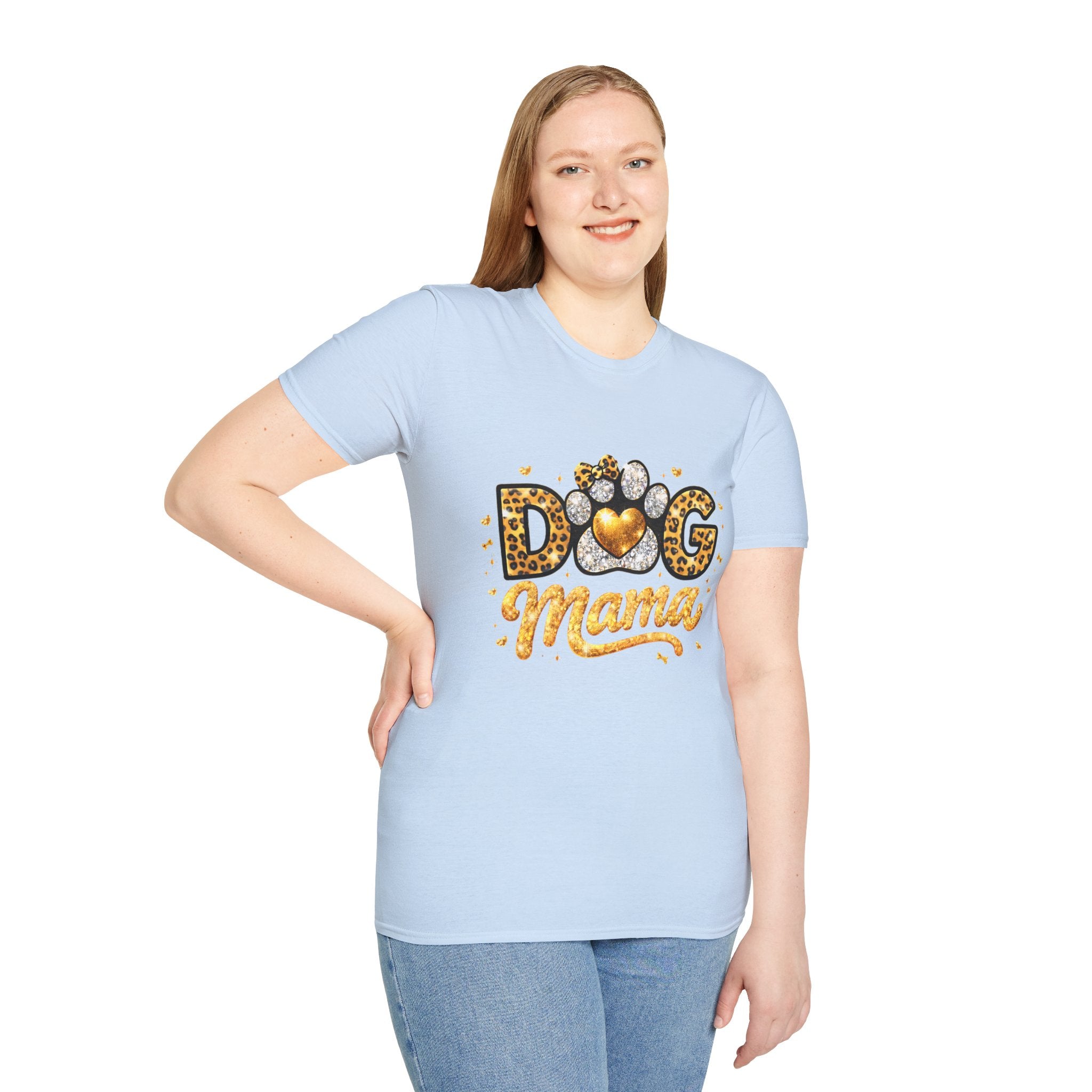 Dog Mama T-Shirt | Leopard Heart Paw Print, Gold Glitter Script