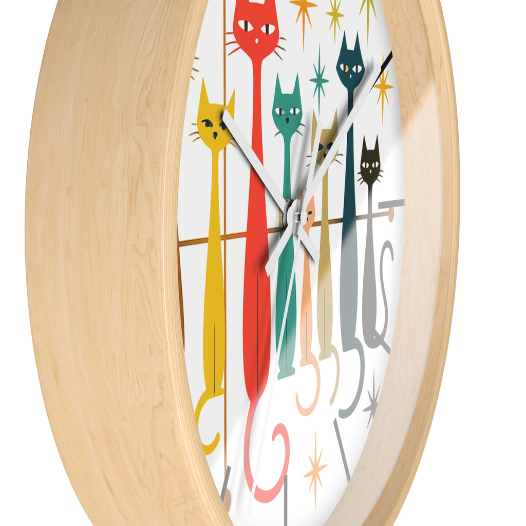 Retro Mid Century Modern Cats Wall Clock | Atomic Starburst Cat Design