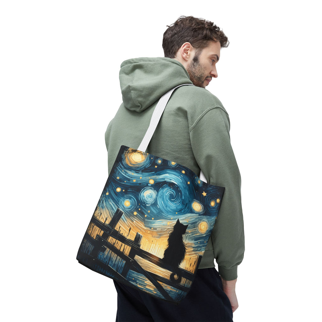 Starry Night Cat Tote | Van Gogh Inspired Swirling Sky Bag