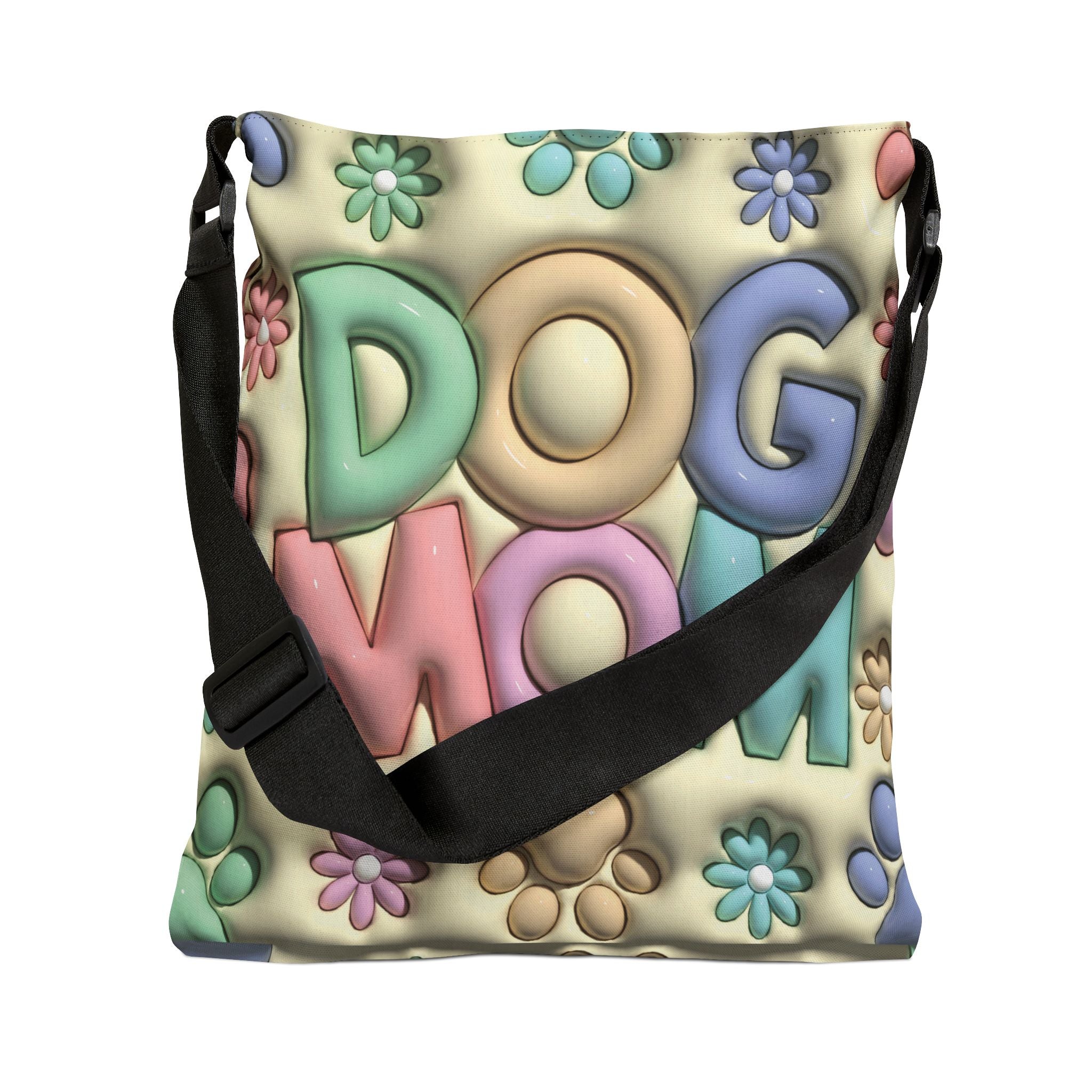 Dog Mom Adjustable Tote Bag | Pastel Floral Paw Print Design
