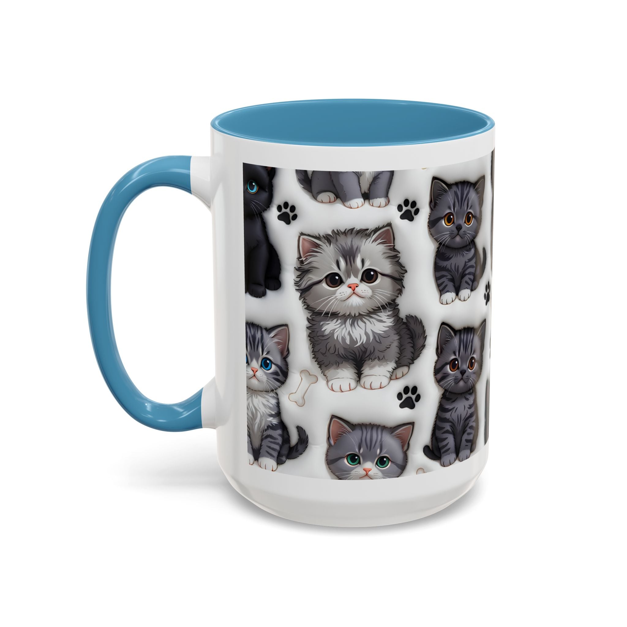 Cute Kitten Pattern Accent Coffee Mug | Cat Paw Print Design