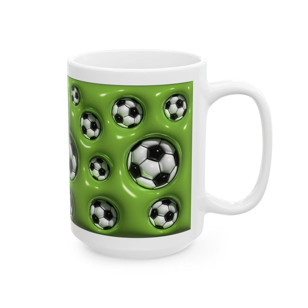 Soccer Ball Pattern Mug | Green Football Design, Ceramic Coffee Cup