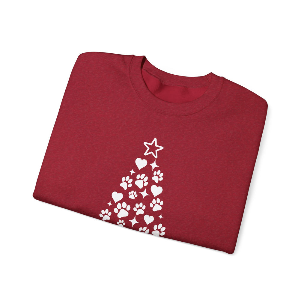 Paw Paw Print Christmas Tree Sweatshirt | Pet Lover Holiday Crewneck