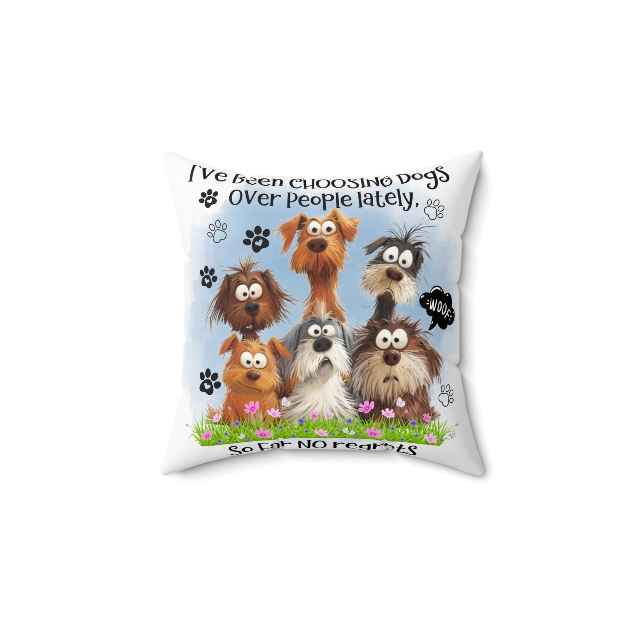 Funny Cartoon Dogs Spun Polyester Pillow | Cute Paw Print Throw Pillow
