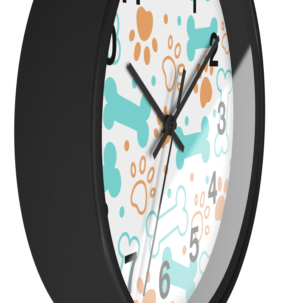 Dog Bones and Paw Prints Wall Clock | Pet-themed Nursery Clock