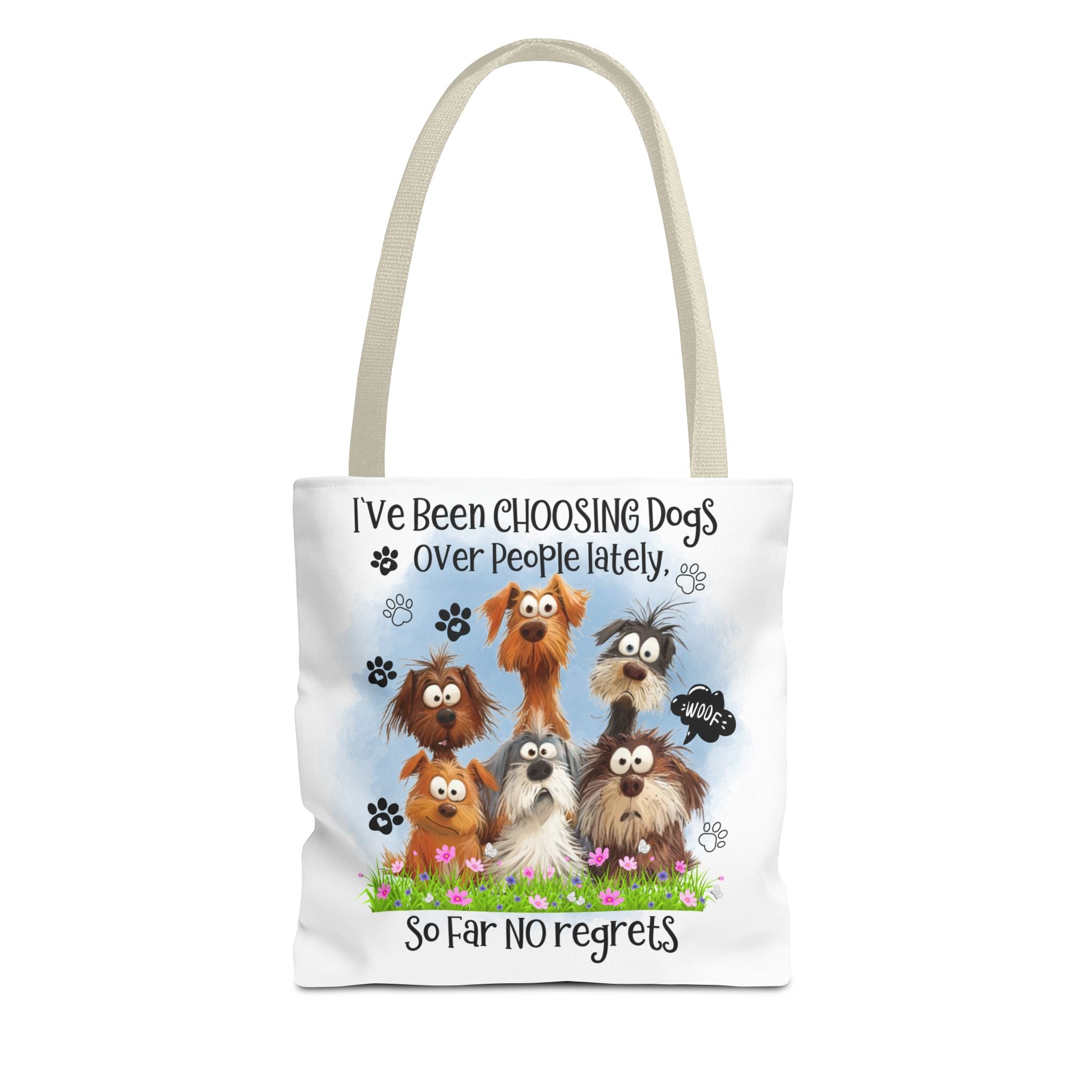 Choosing Dogs Over People Tote Bag | Cute Cartoon Dogs, Paw Print Design