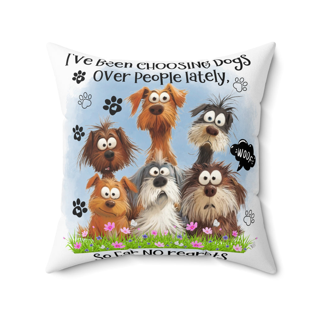 Funny Cartoon Dogs Spun Polyester Pillow | Cute Paw Print Throw Pillow