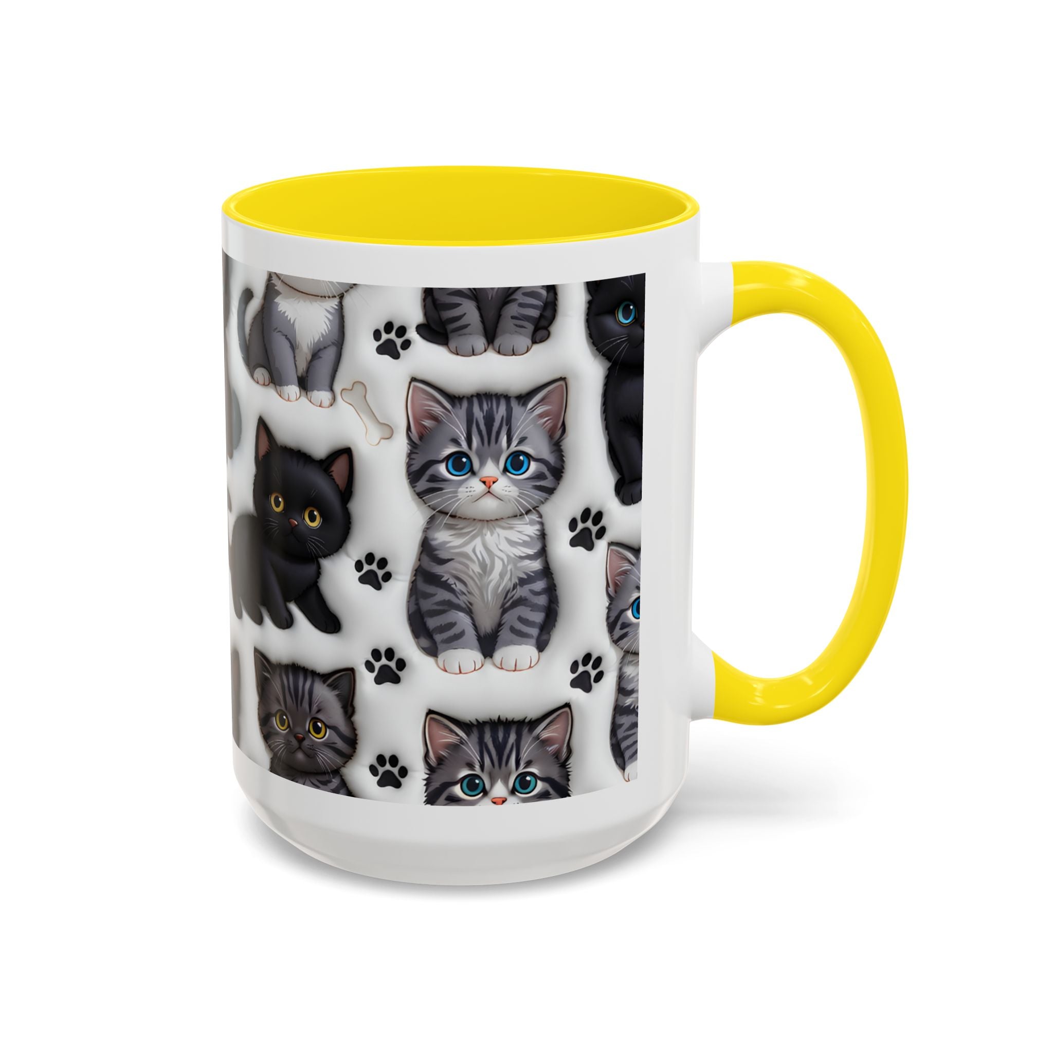 Cute Kitten Pattern Accent Coffee Mug | Cat Paw Print Design