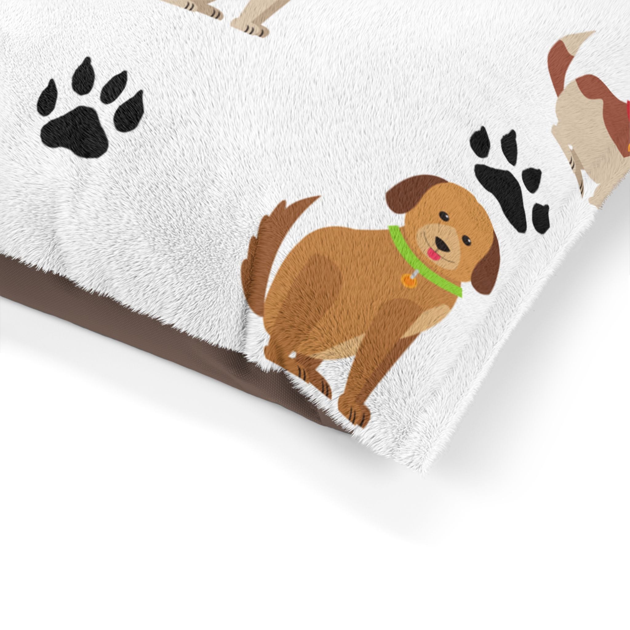 Cute Puppy Pattern Pet Bed | Dog Paw Print Design, Plush Rectangular Cushion