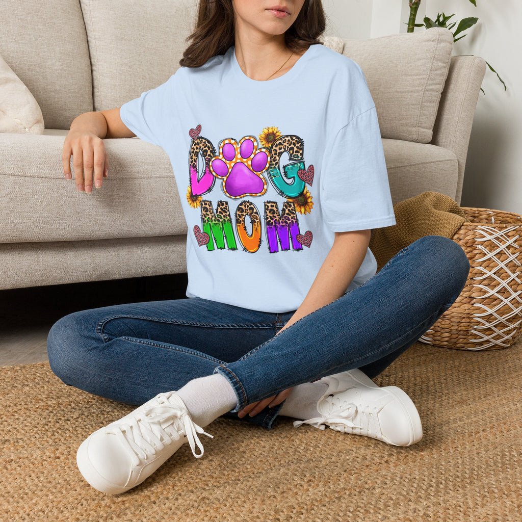 Dog Mom colorful paw print design T-Shirt | leopard hearts sunflower accents