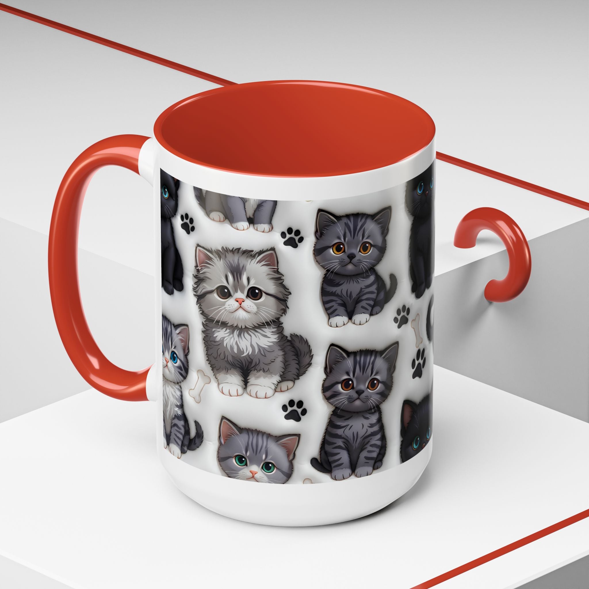 Cute Kitten Pattern Accent Coffee Mug | Cat Paw Print Design