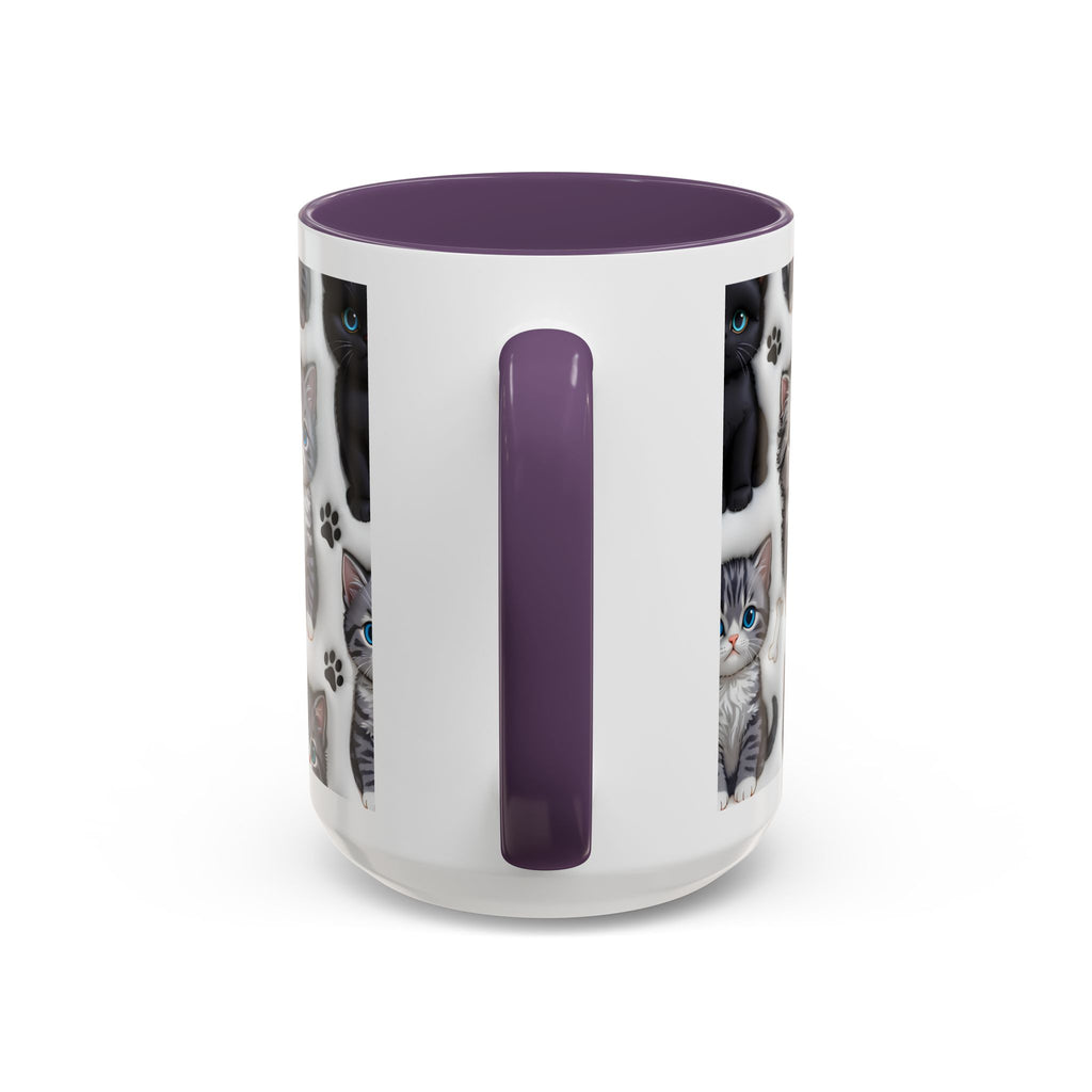 Cute Kitten Pattern Accent Coffee Mug | Cat Paw Print Design