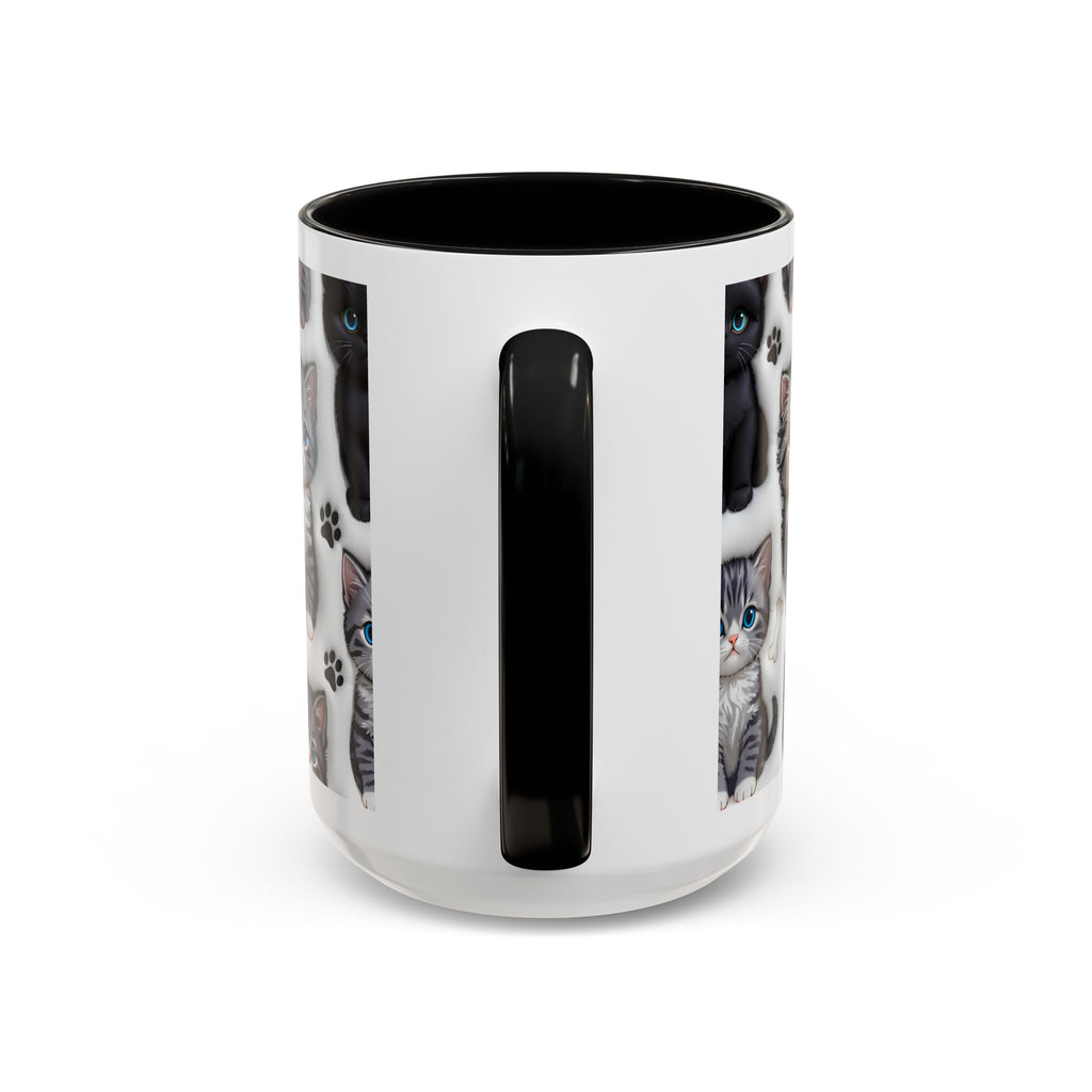 Cute Kitten Pattern Accent Coffee Mug | Cat Paw Print Design