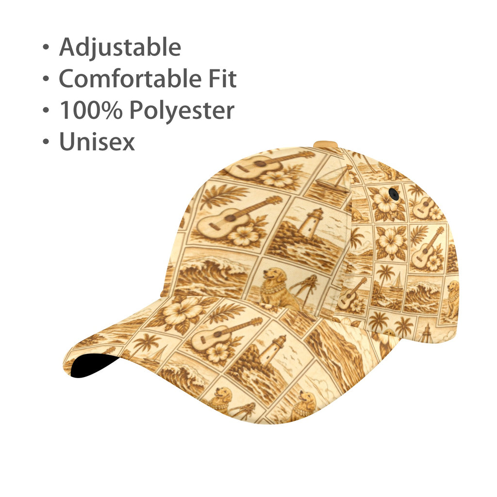 Golden Retriever Surf Style All Over Print Snapback Mom Dad Cap – 7-Panel Chino Cotton Twill Hat