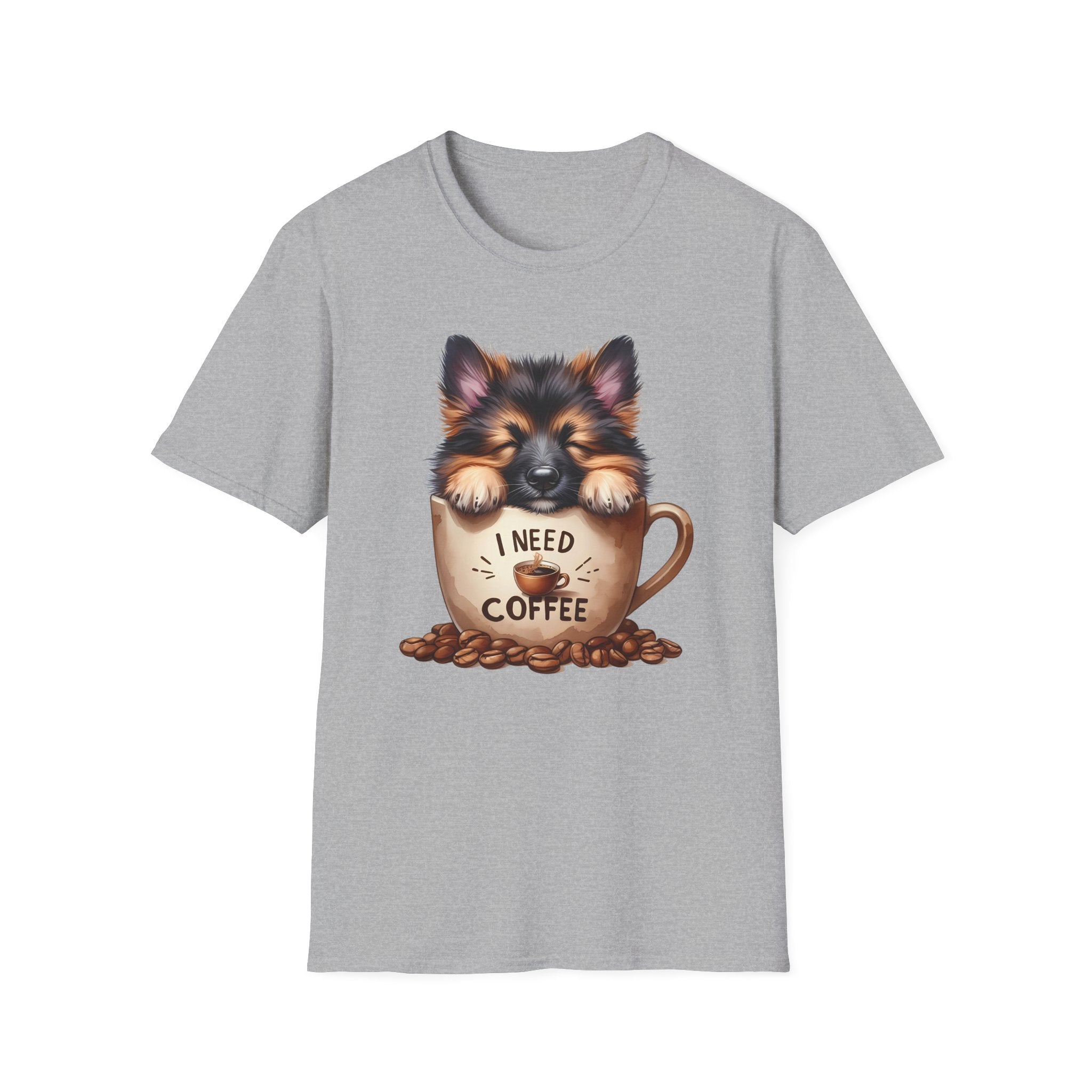German Shepherd Puppy I Need Coffee T-Shirt | Cute Dog Coffee Design