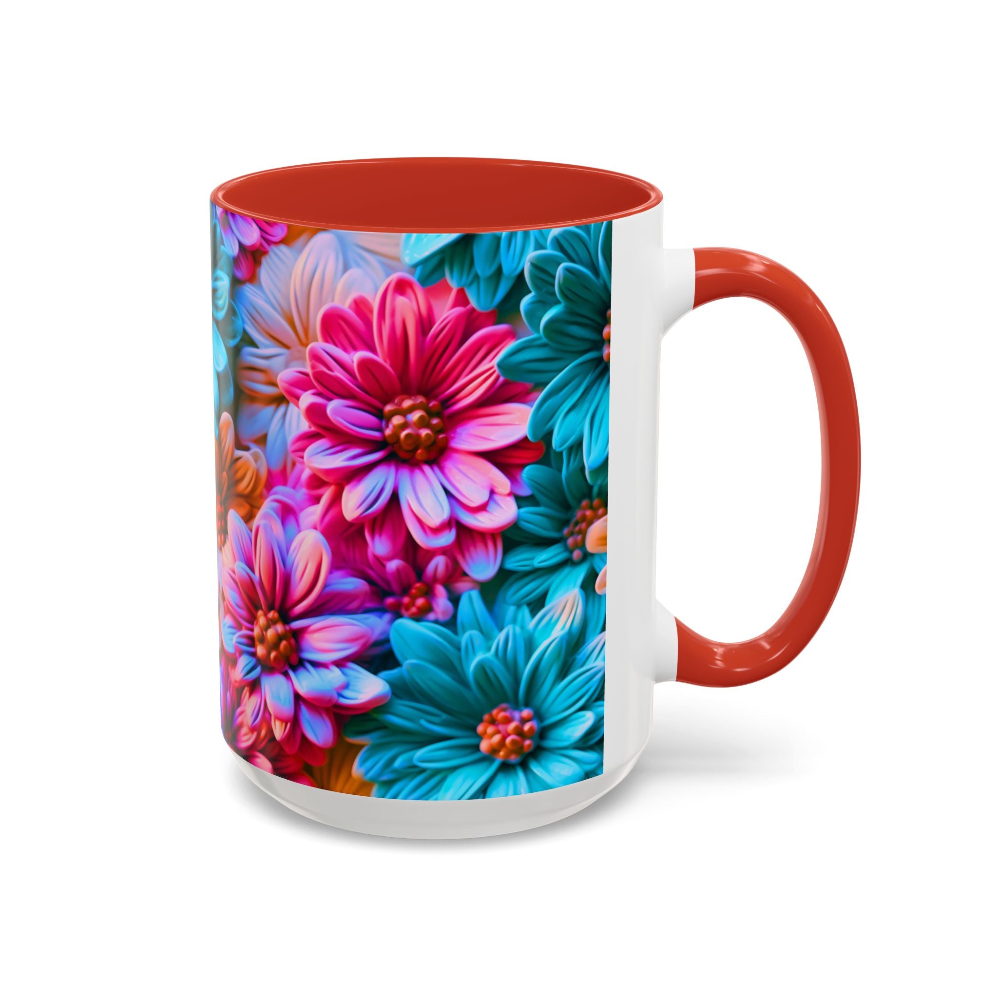 Vibrant Dahlia Floral Accent Mug | 11oz 15oz Ceramic Coffee Mug