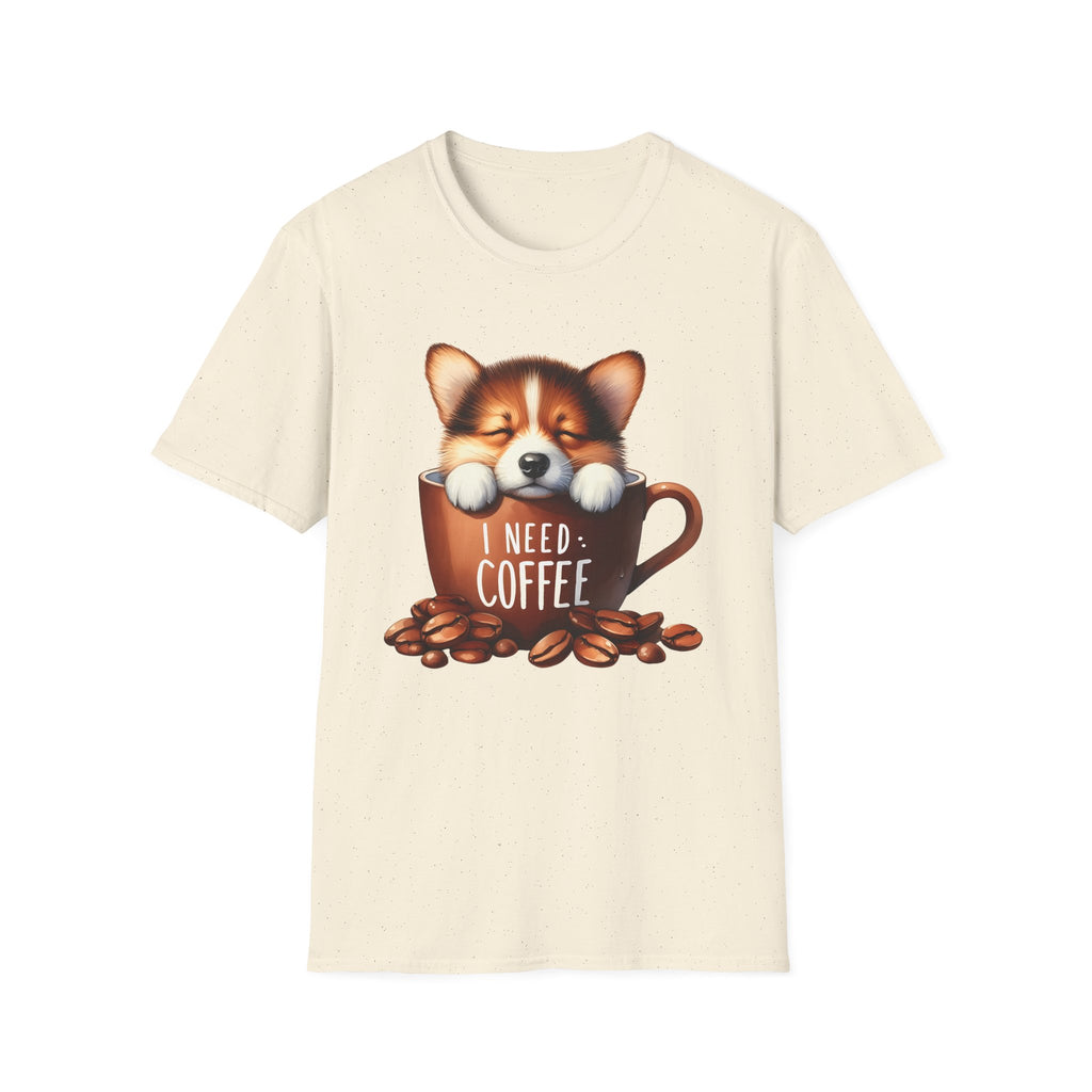 Sleeping Puppy in Coffee Cup T-Shirt | I Need Coffee, Cute Corgi Mug