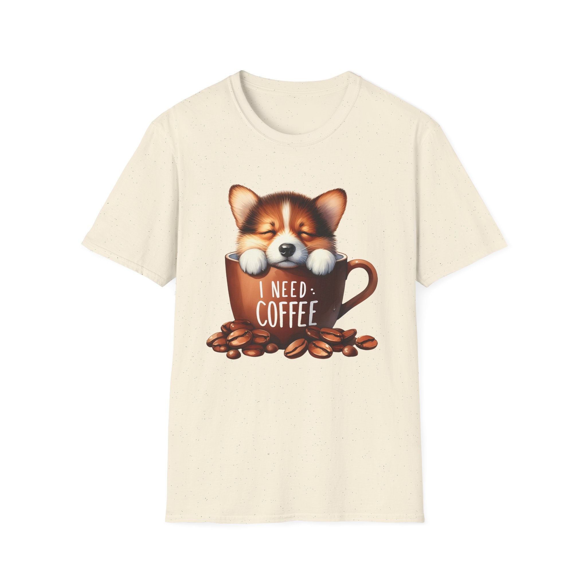 Sleeping Puppy in Coffee Cup T-Shirt | I Need Coffee, Cute Corgi Mug