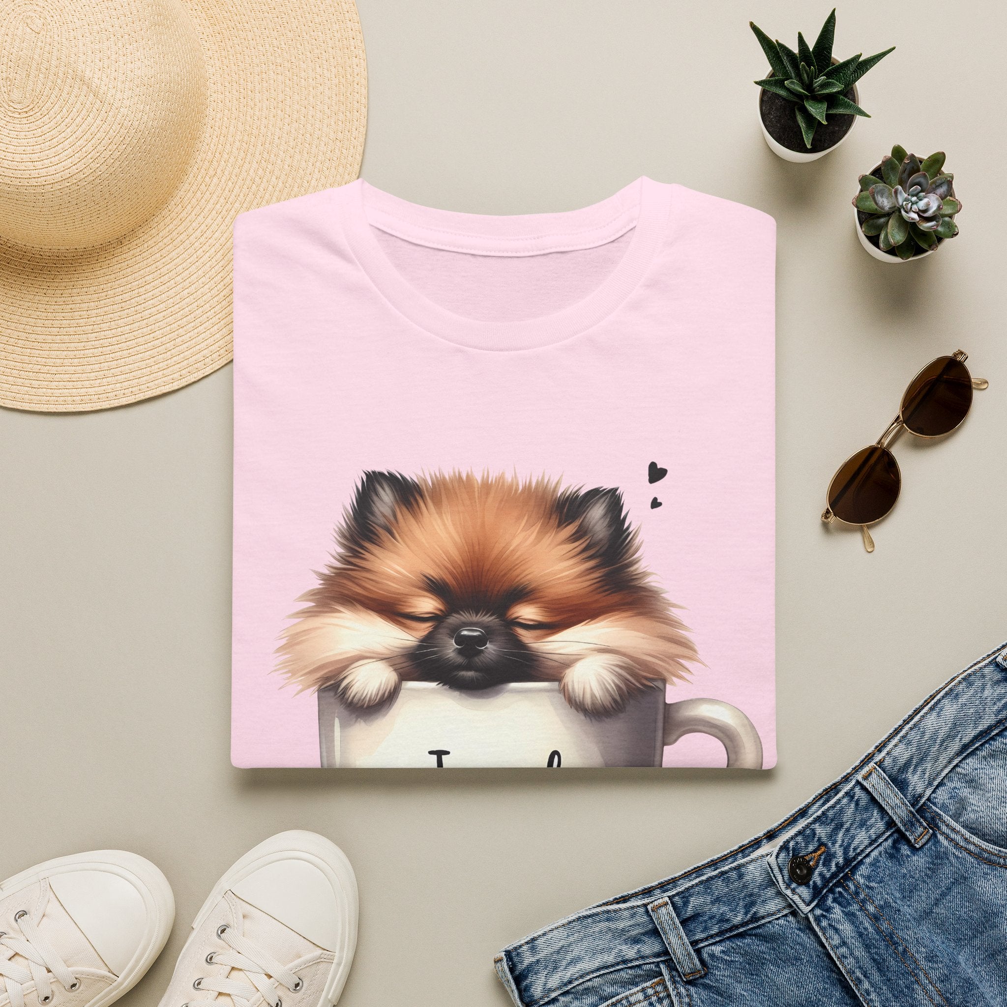 Cute Pomeranian in Coffee Mug T-Shirt | I Need Coffee, Dog Coffee Tee