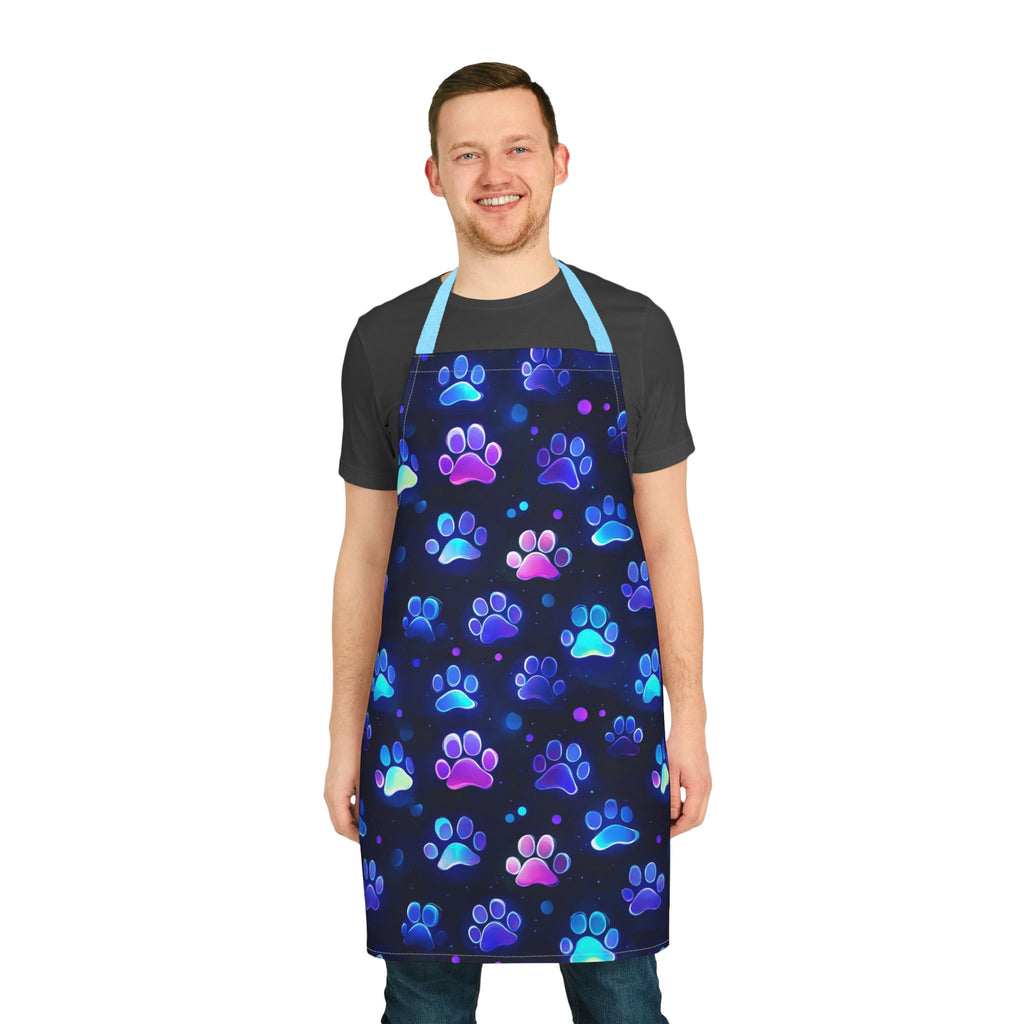 Neon Paw Prints Apron | Colorful Cat Dog Paws Pattern