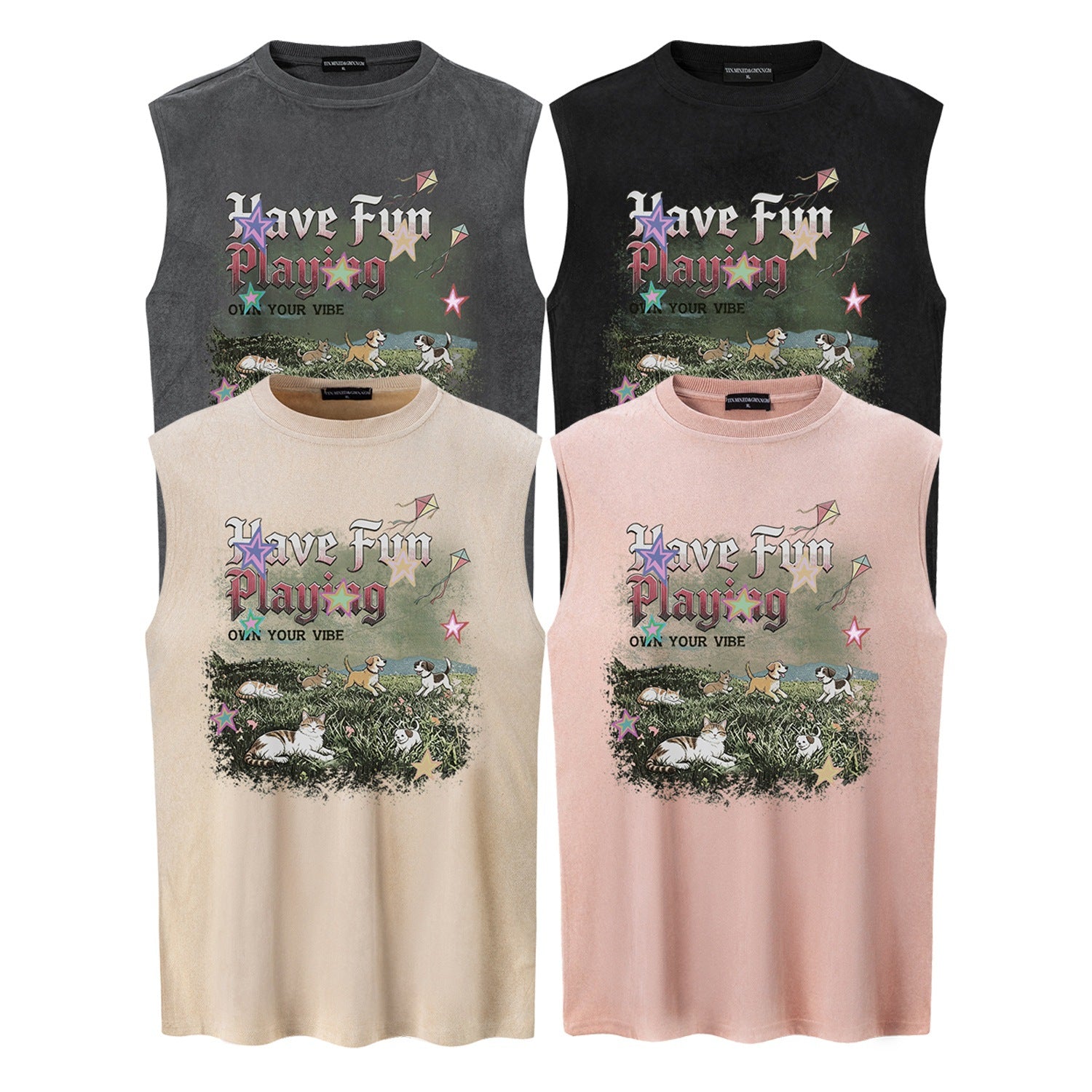 Make old cat and dog printed vest