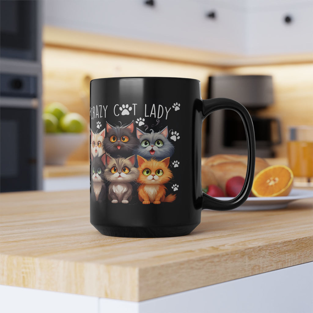 Crazy Cat Lady Mug | Black Cat Paw Print Coffee Cup