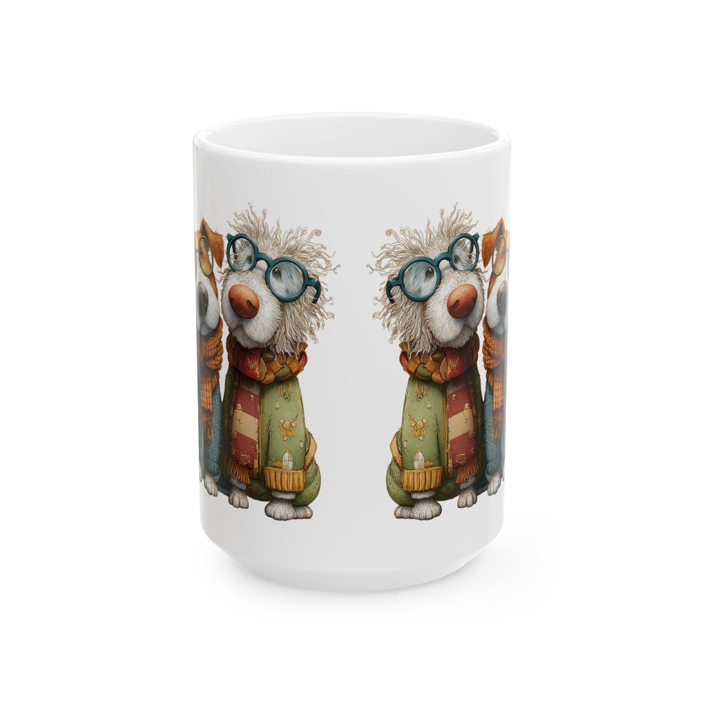 Whimsical Dog with Glasses and Scarf Mug | Ceramic Coffee Cup