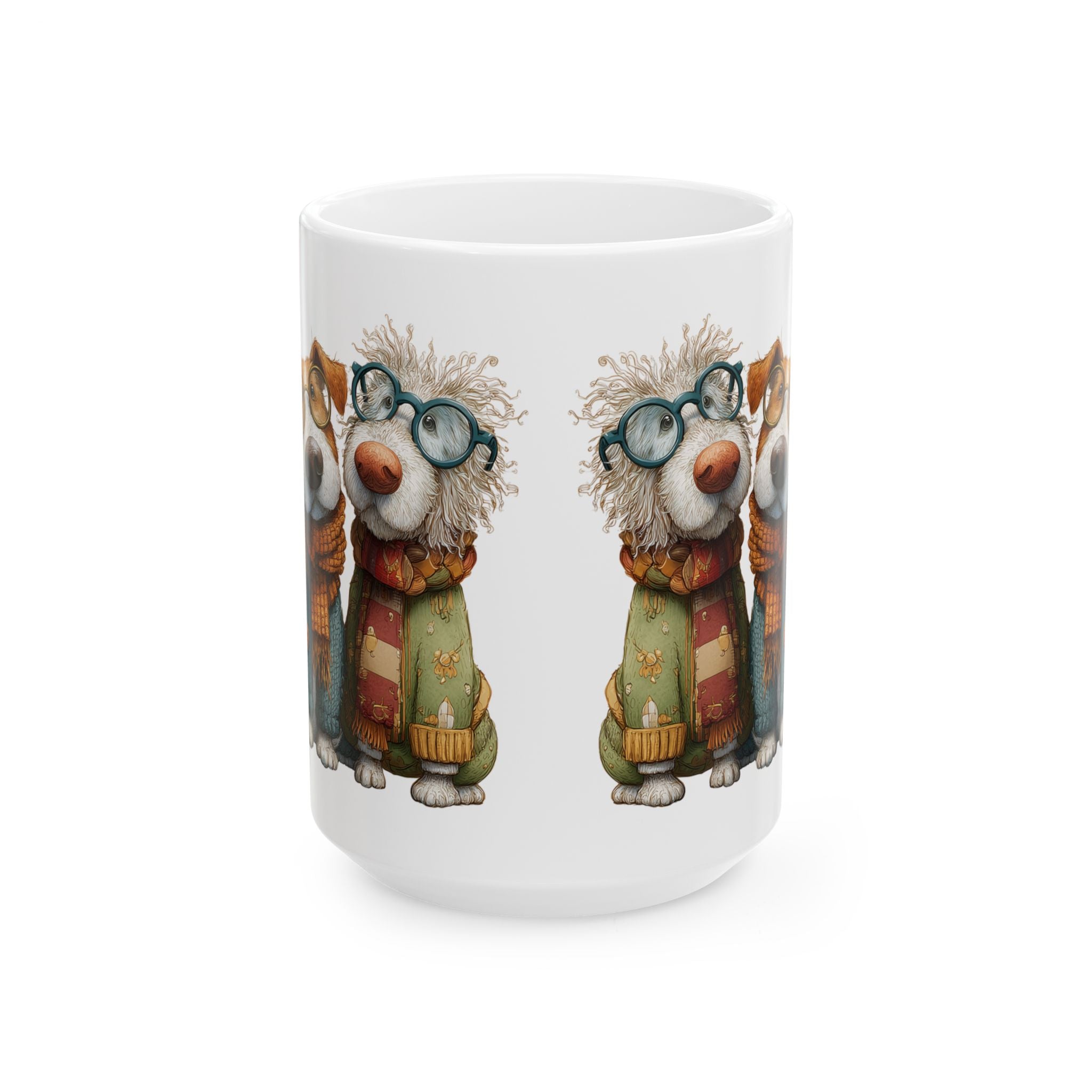 Whimsical Dog with Glasses and Scarf Mug | Ceramic Coffee Cup