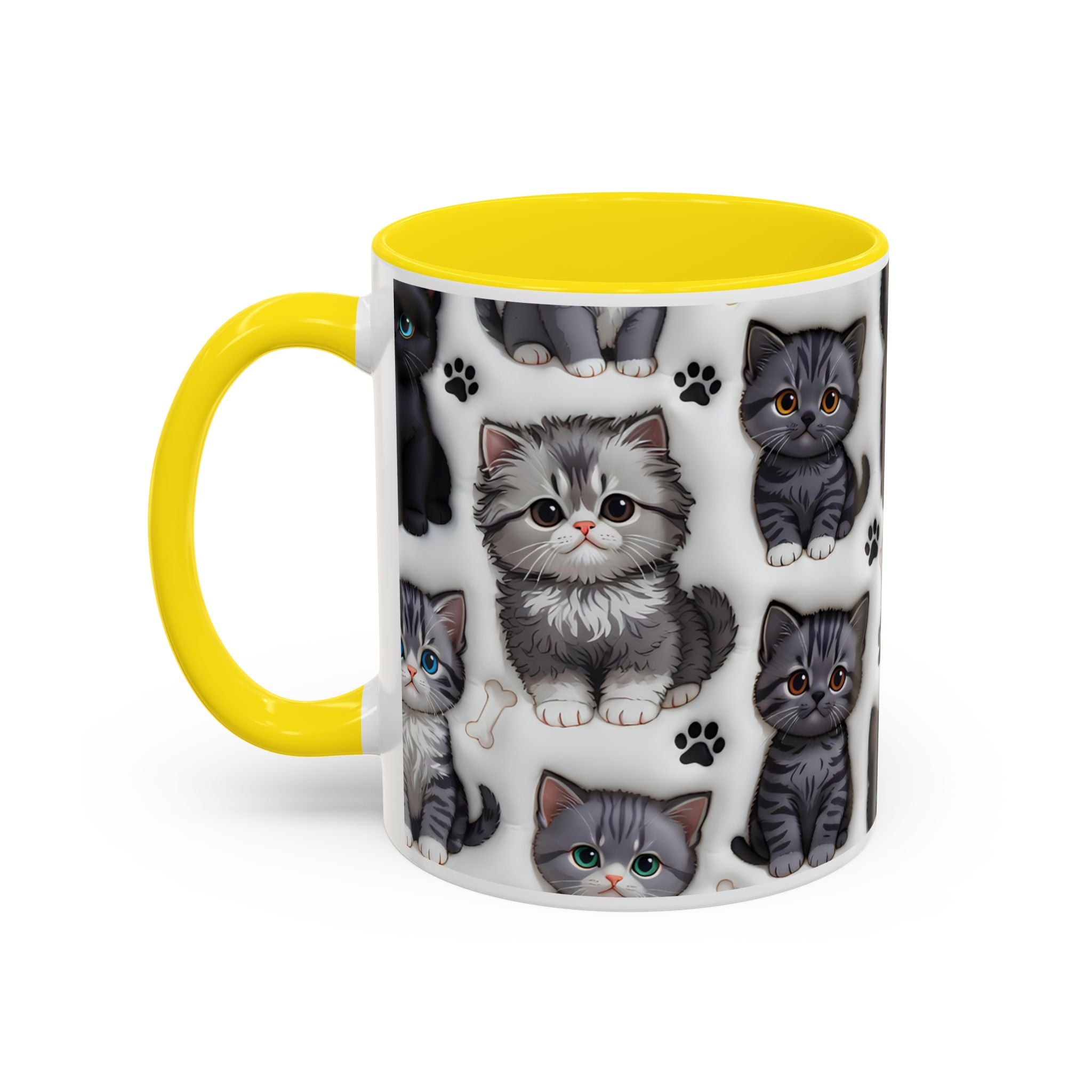 Cute Kitten Pattern Accent Coffee Mug | Cat Paw Print Design