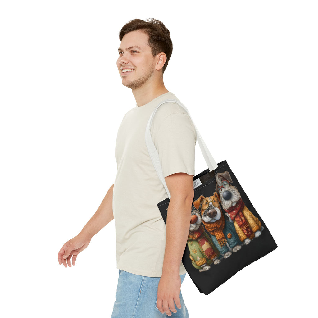 Three Cozy Dogs Tote Bag | Cute Winter Dogs Illustration