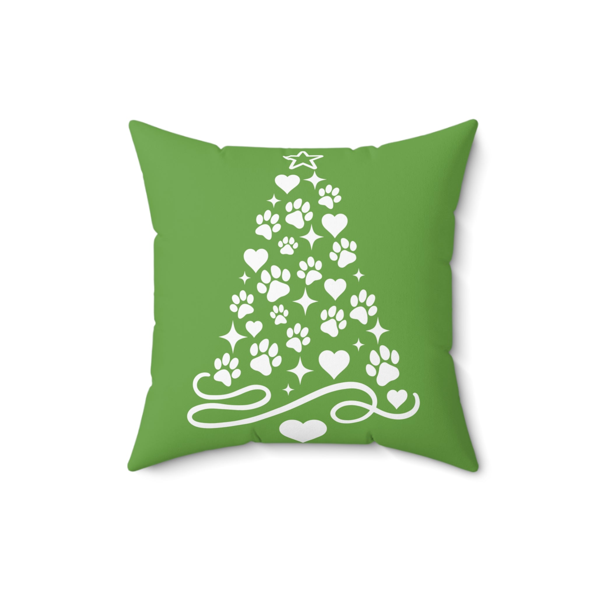 Paw Print Christmas Tree Pillow | Green Holiday Pet Decor