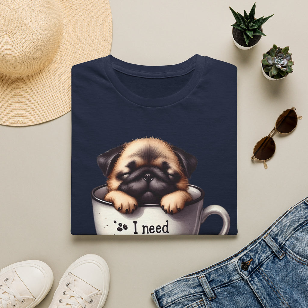 Puppy in Coffee Cup I Need Coffee T-Shirt | Cute Pug Coffee Tee