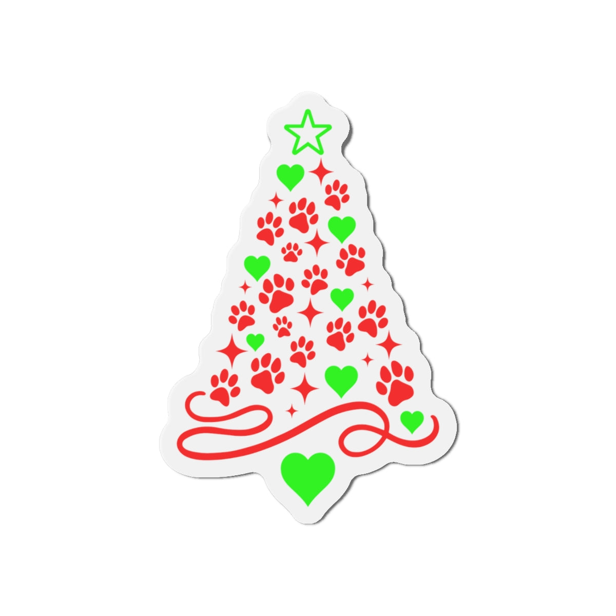 Paw Print Christmas Tree Die-Cut Magnet | Holiday Pet Paw Tree Magnet