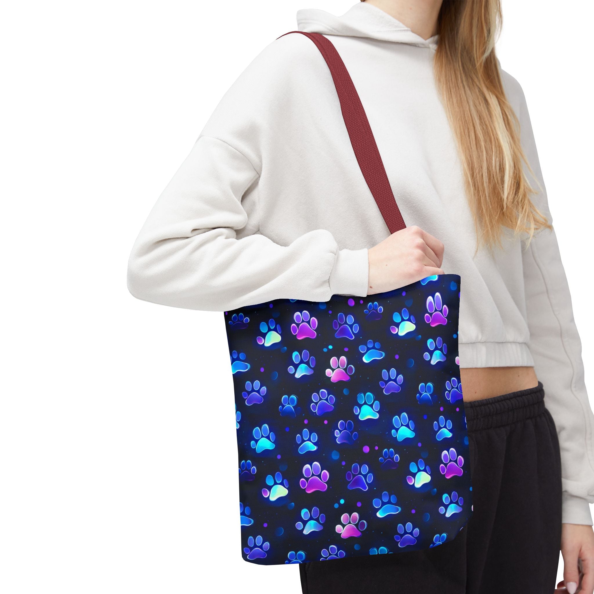 Neon Paw Print Tote | Colorful Cat Dog Paw Pattern All Over Print