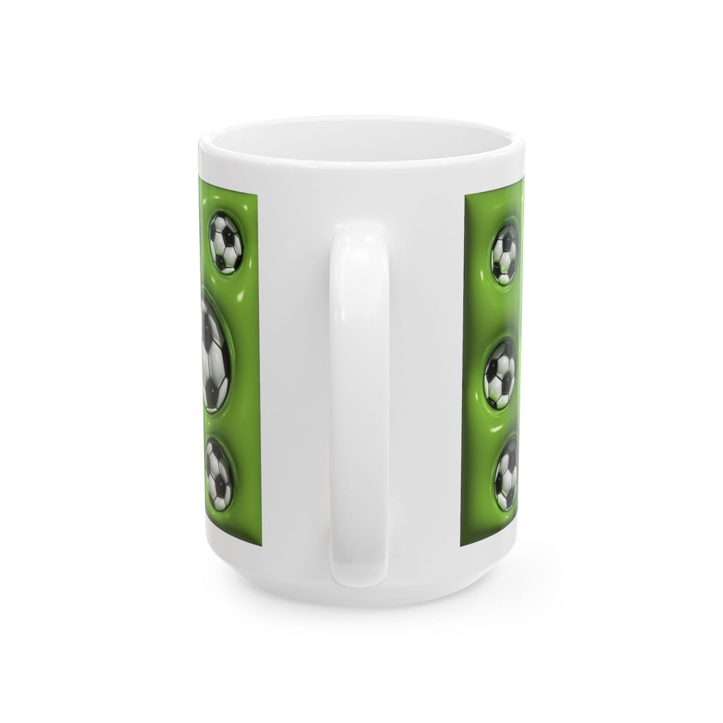Soccer Ball Pattern Mug | Green Football Design, Ceramic Coffee Cup