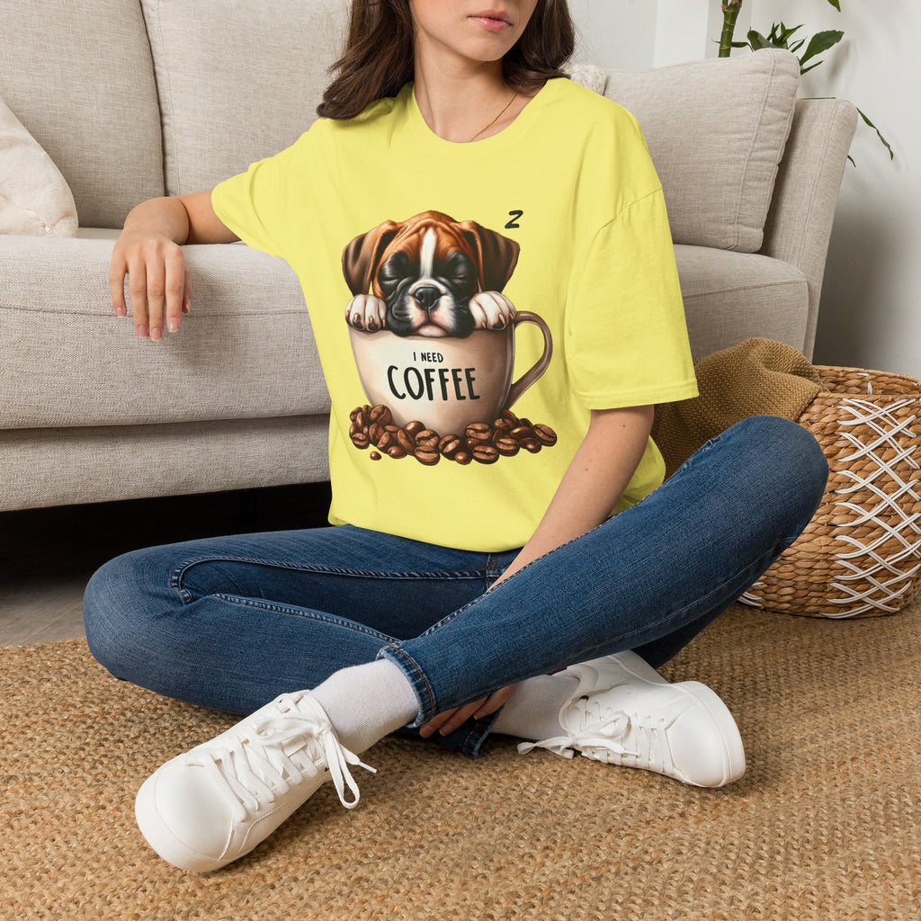 Sleeping Puppy in Coffee Cup T-Shirt | I Need Coffee Design